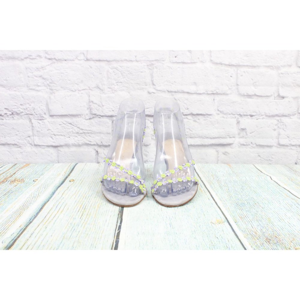 Cole Haan Blue Suede Green Silver Floral Strap Stiletto Heel Pumps 6 B - Picture 4 of 10